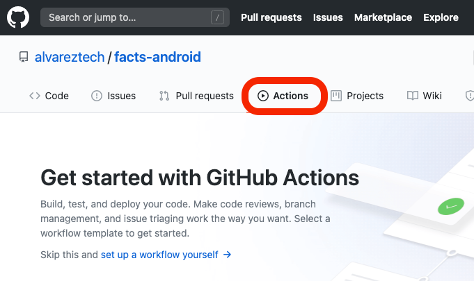 GitHub Actions page